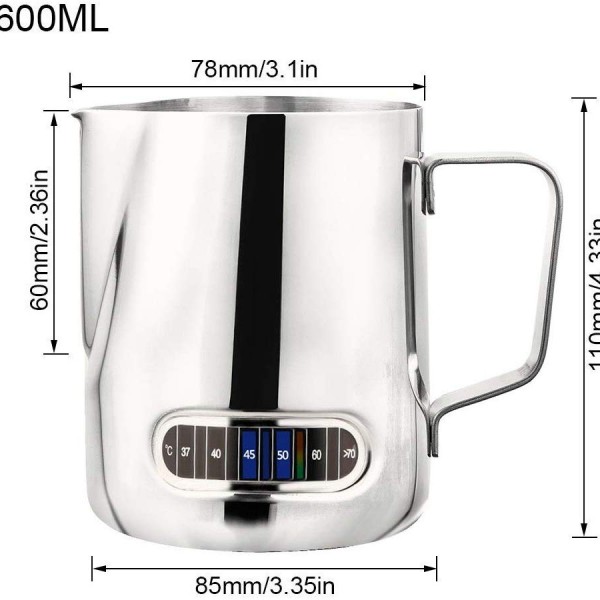 Milk Jug Thermometer Milk Frothing Pitcher With Stainless Steel 600